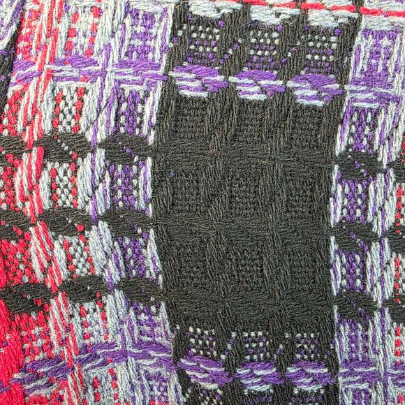 Button Front Jacquard Blazer Medium Red Black Purple Abstract Textured Mandarin - Picture 3 of 10